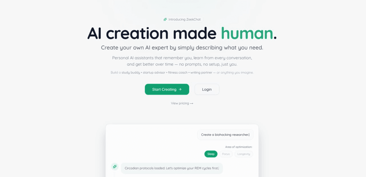 ZeekChat landing page